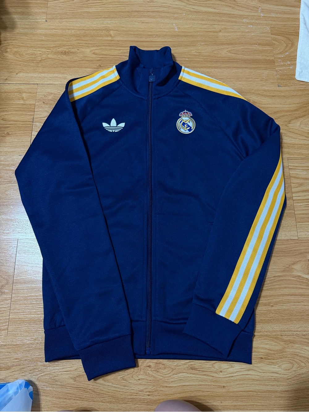 adidas Navy Track Jacket with Yellow Stripes and Club Crest